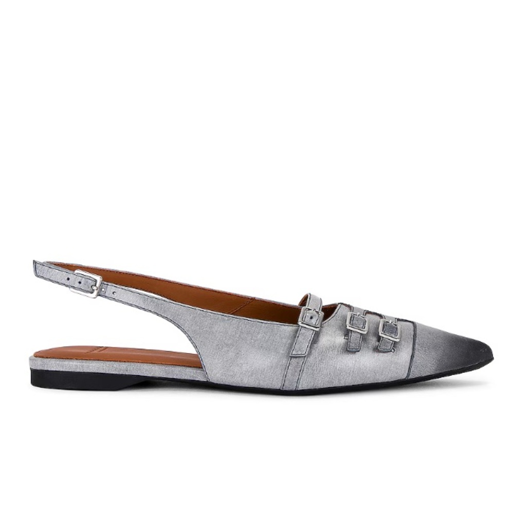 Vagabond Blue Pointed-Toe Slingback Flats with Buckle Detail